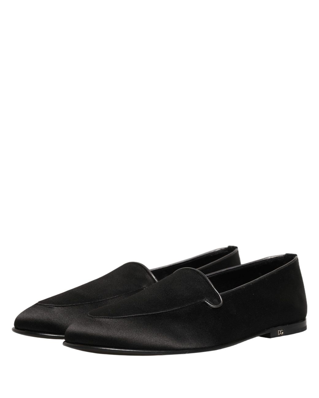 Dolce & Gabbana Black Satin Logo Slip On Flats Loafers Shoes Leather for men