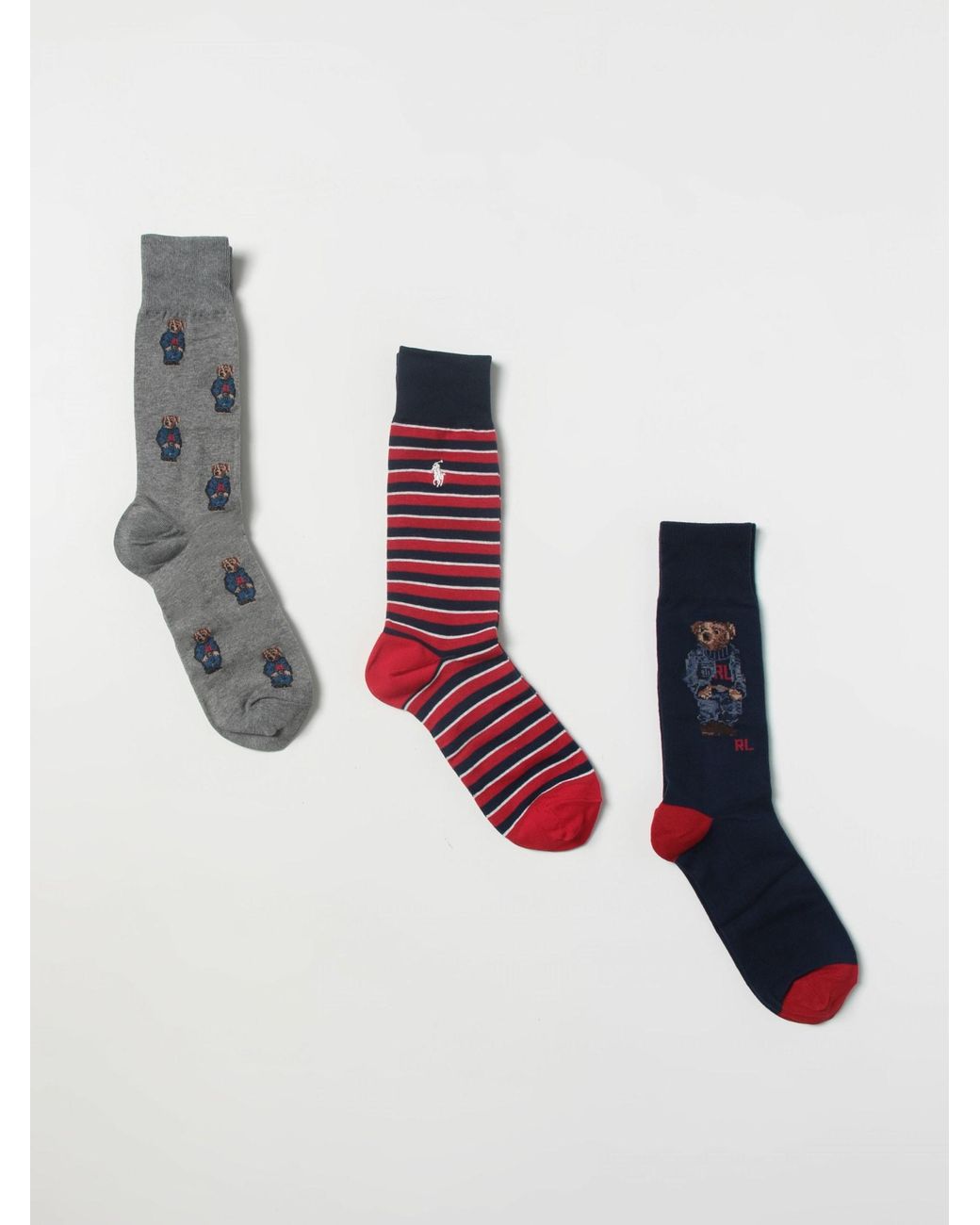 Polo Ralph Lauren 3pack Stripe Bear Socks in White for Men | Lyst