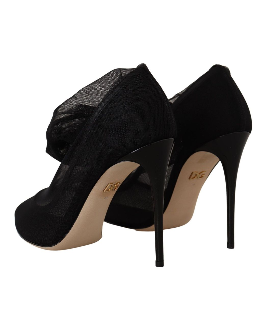 Dolce & Gabbana Black Stretch Tulle Boots Shoes Elastane