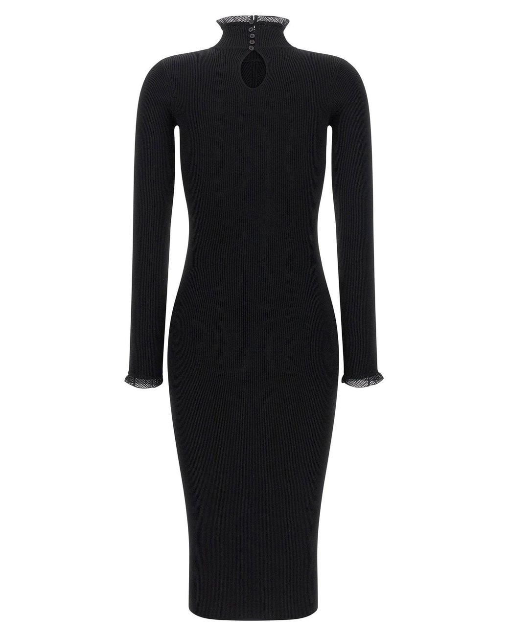 Elisabetta Franchi Black Ribbed Knit Midi Dress