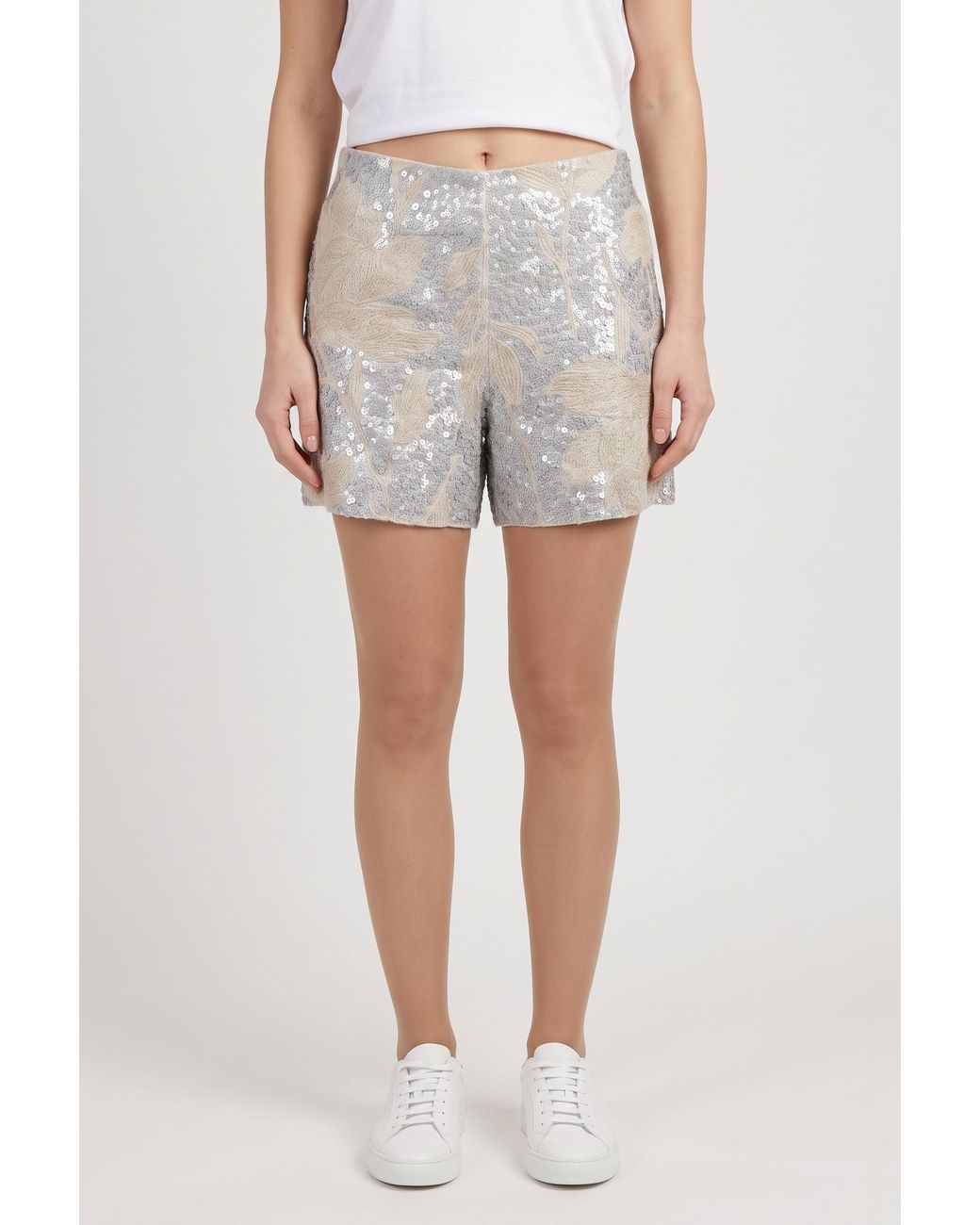 Brunello Cucinelli Gray Embellished Linen Shorts