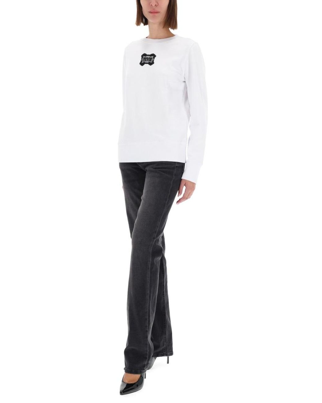 Versace Jeans Couture White Versace Jeans Couture Baroque Logo Patch Sweatshirt