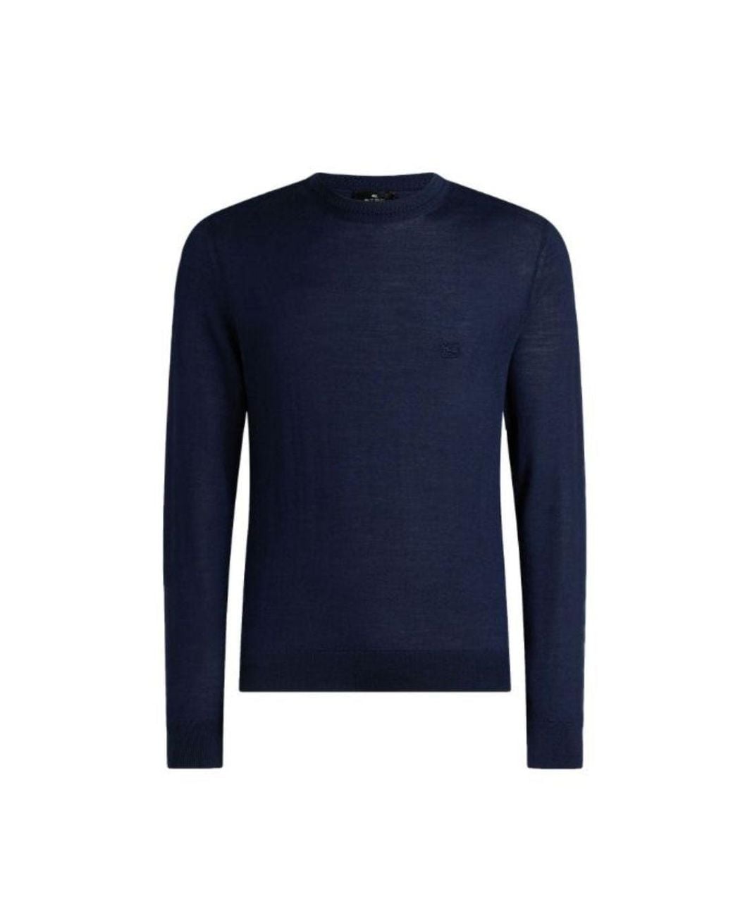 Etro Blue Wool And Silk Sweater With Micro-Paisley Trim And Logo Embroidery for men