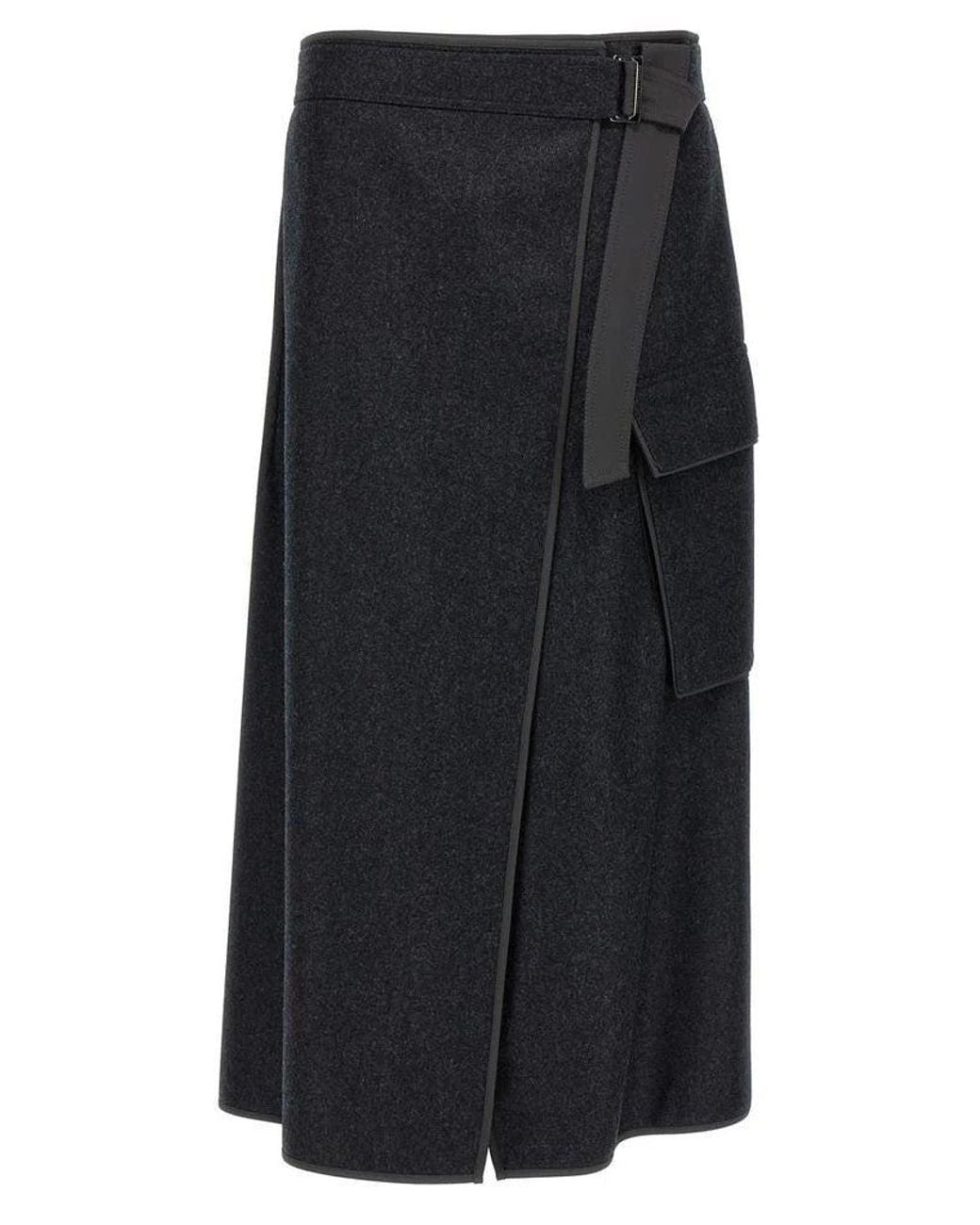 Brunello Cucinelli Black Charcoal Wool Wrap Skirt