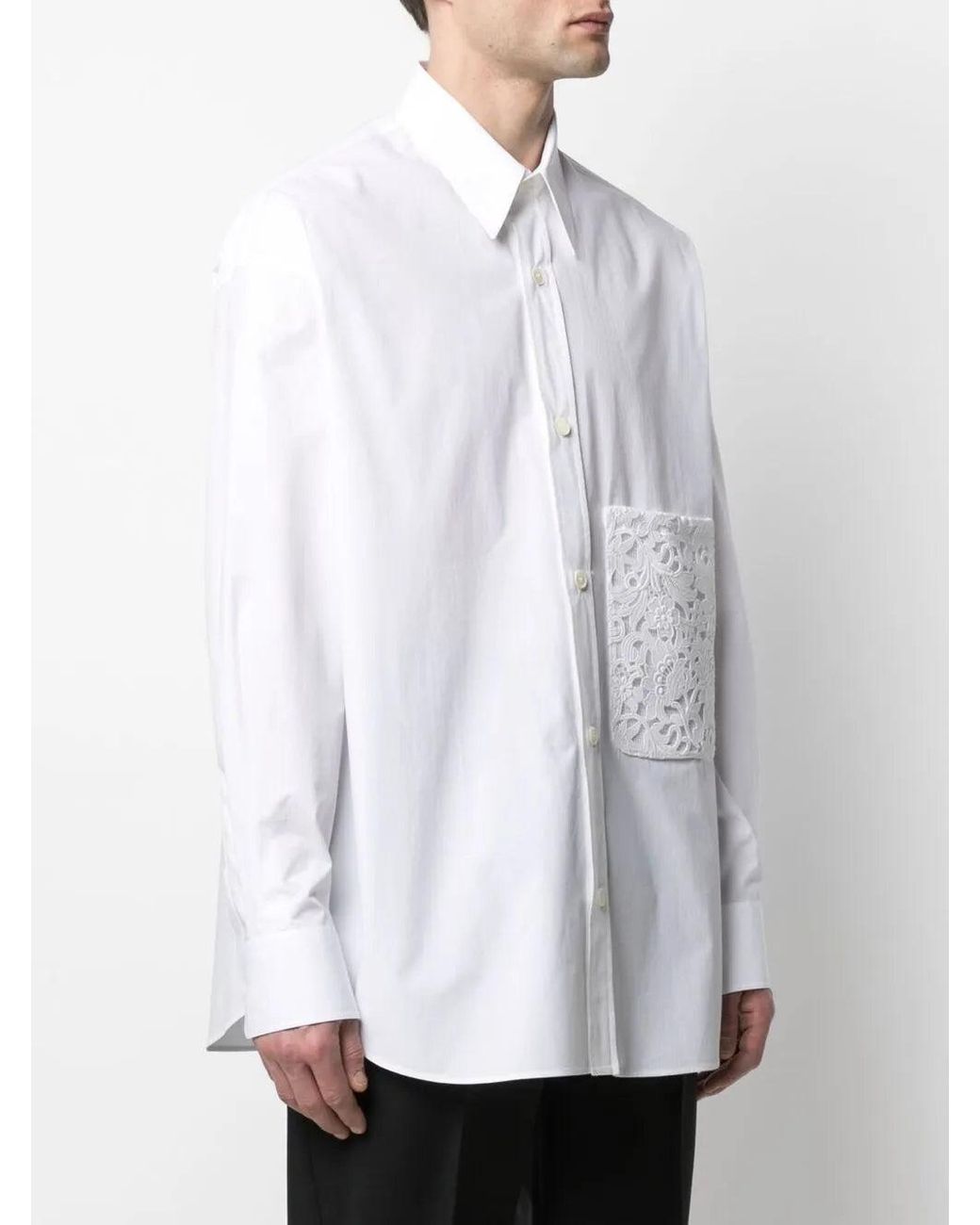 Valentino White Floral Lace Pocket Shirt for men