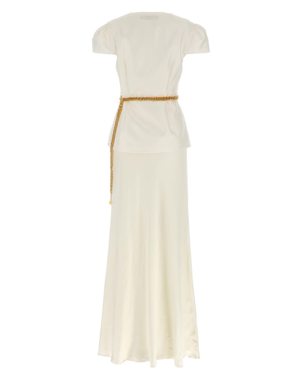 Self-Portrait Cream Taffeta Chain Belt Maxi' Dress in White | Lyst
