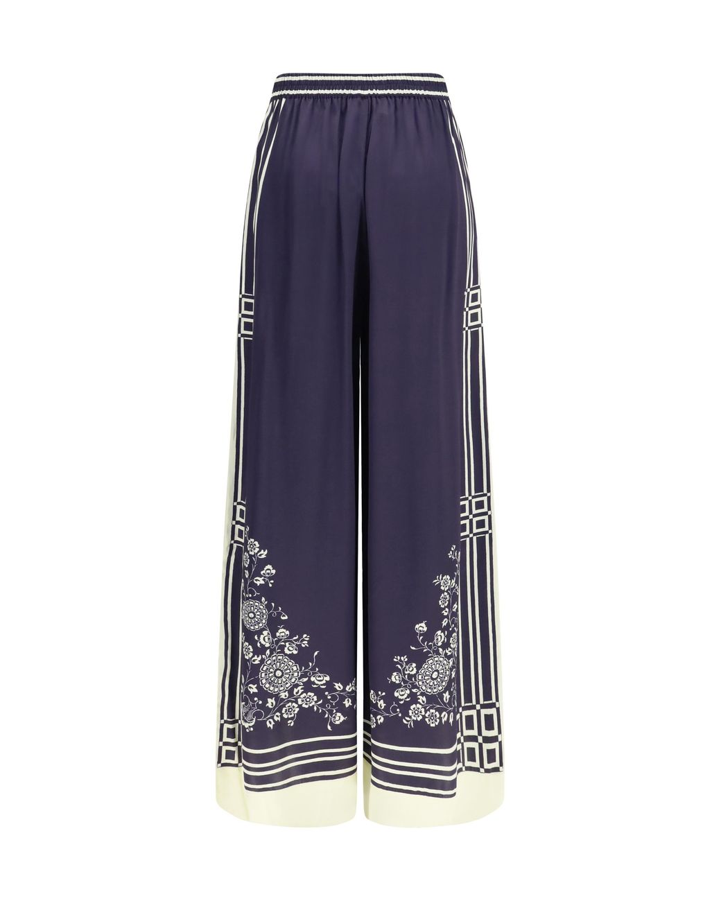 ALÉMAIS Blue Wide-Leg Silk Pants Banderra Trousers