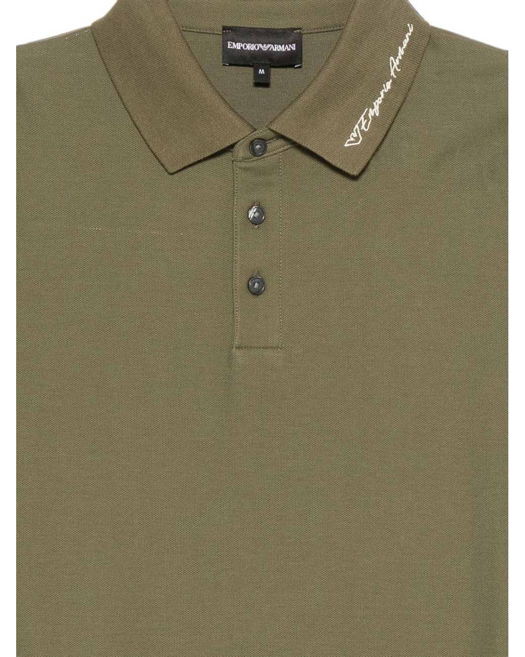 Emporio Armani Green Logo-Embroidered Cotton Piqué Polo for men