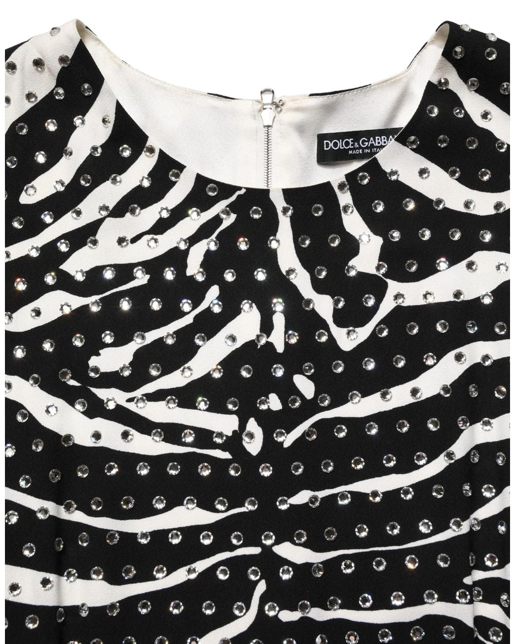 Dolce & Gabbana Black Dolce & Gabbana Zebra-Print Rhinestone-Embellished Mini Dress