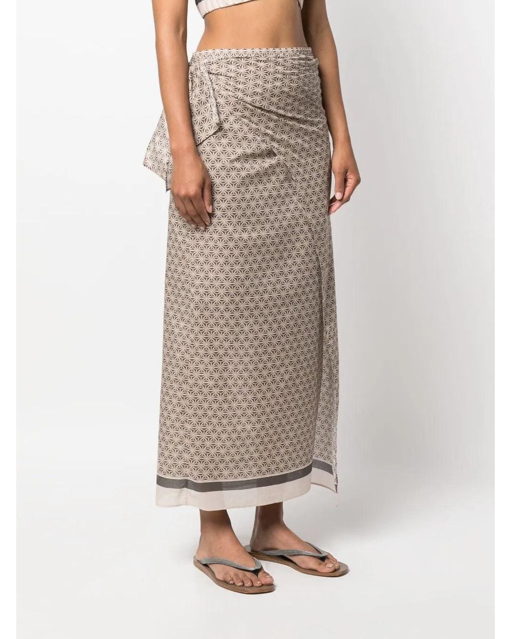 Brunello Cucinelli Natural Patterned Wrap Skirt