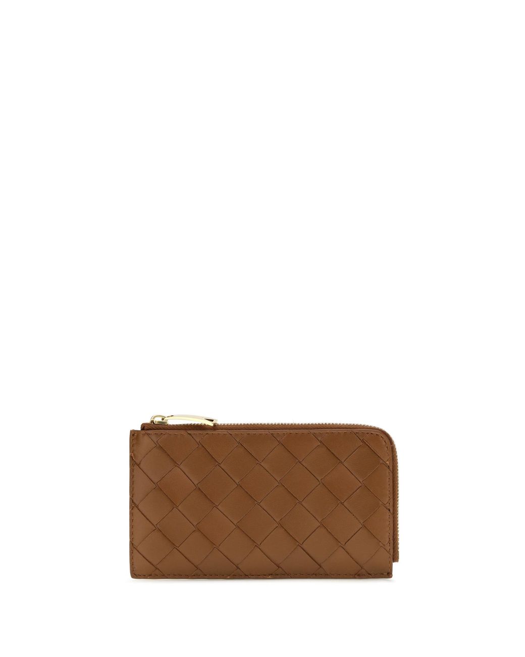 Bottega Veneta Brown Card Holder Intrecciato Zip Lambskin Leather Wallets & Purses