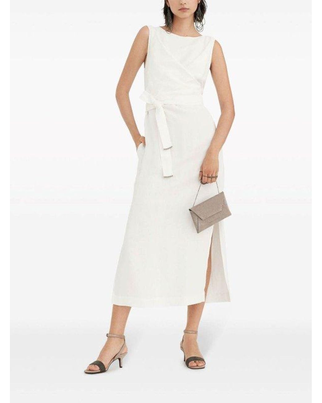 Brunello Cucinelli White Off Sleeveless Long Dress