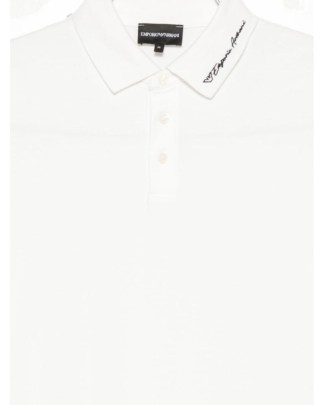 Emporio Armani White Logo-Embroidered Cotton Polo for men