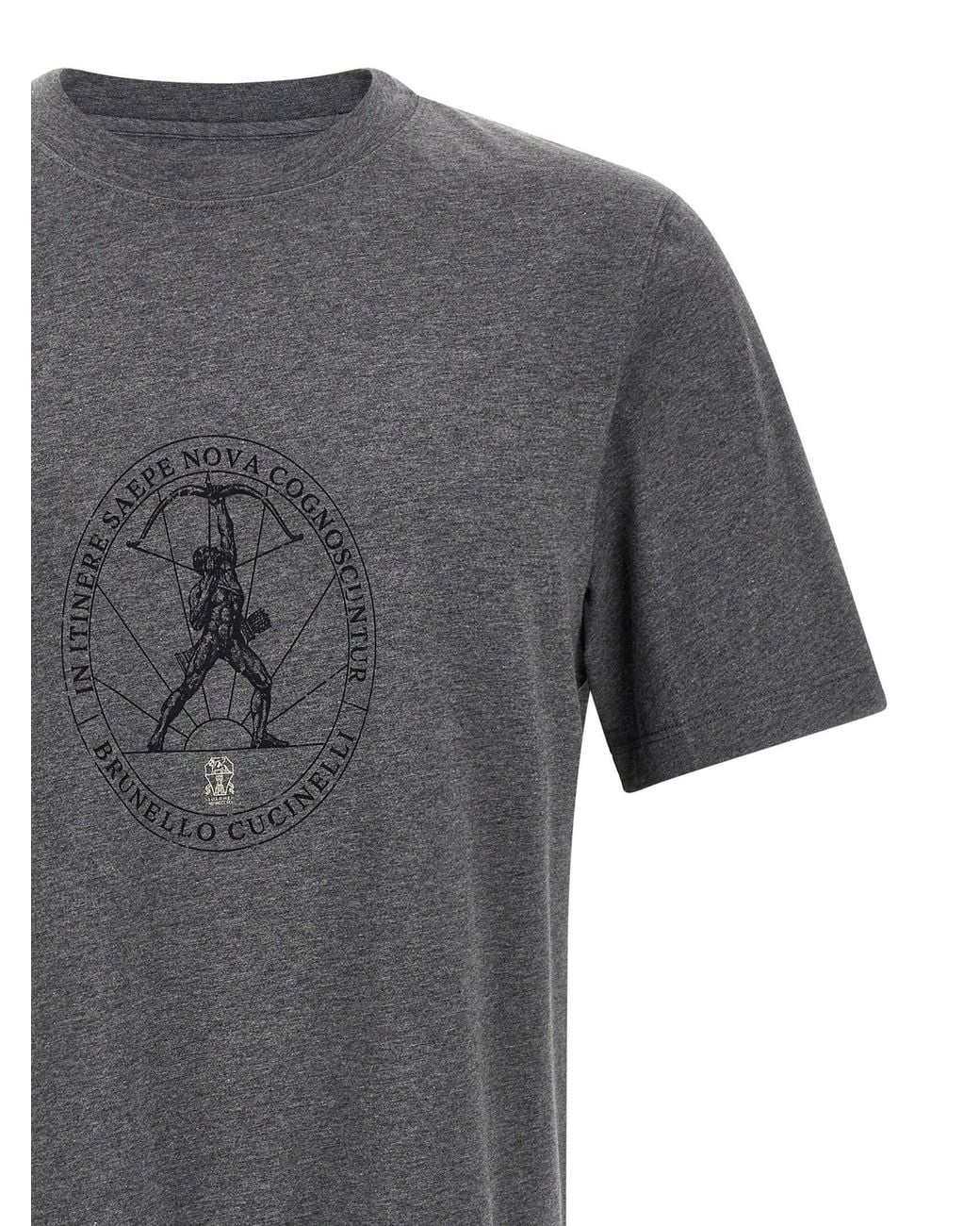 Brunello Cucinelli Gray Archer-Emblem Graphic Print T-Shirt for men