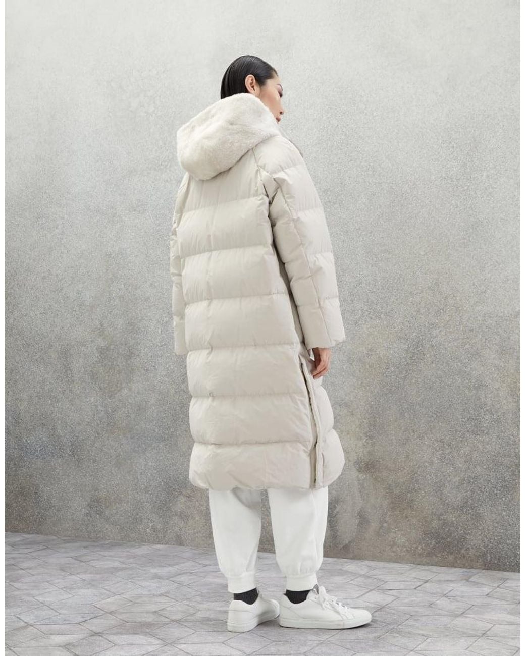 Brunello Cucinelli Gray Dove Long Padded Jacket Clothing