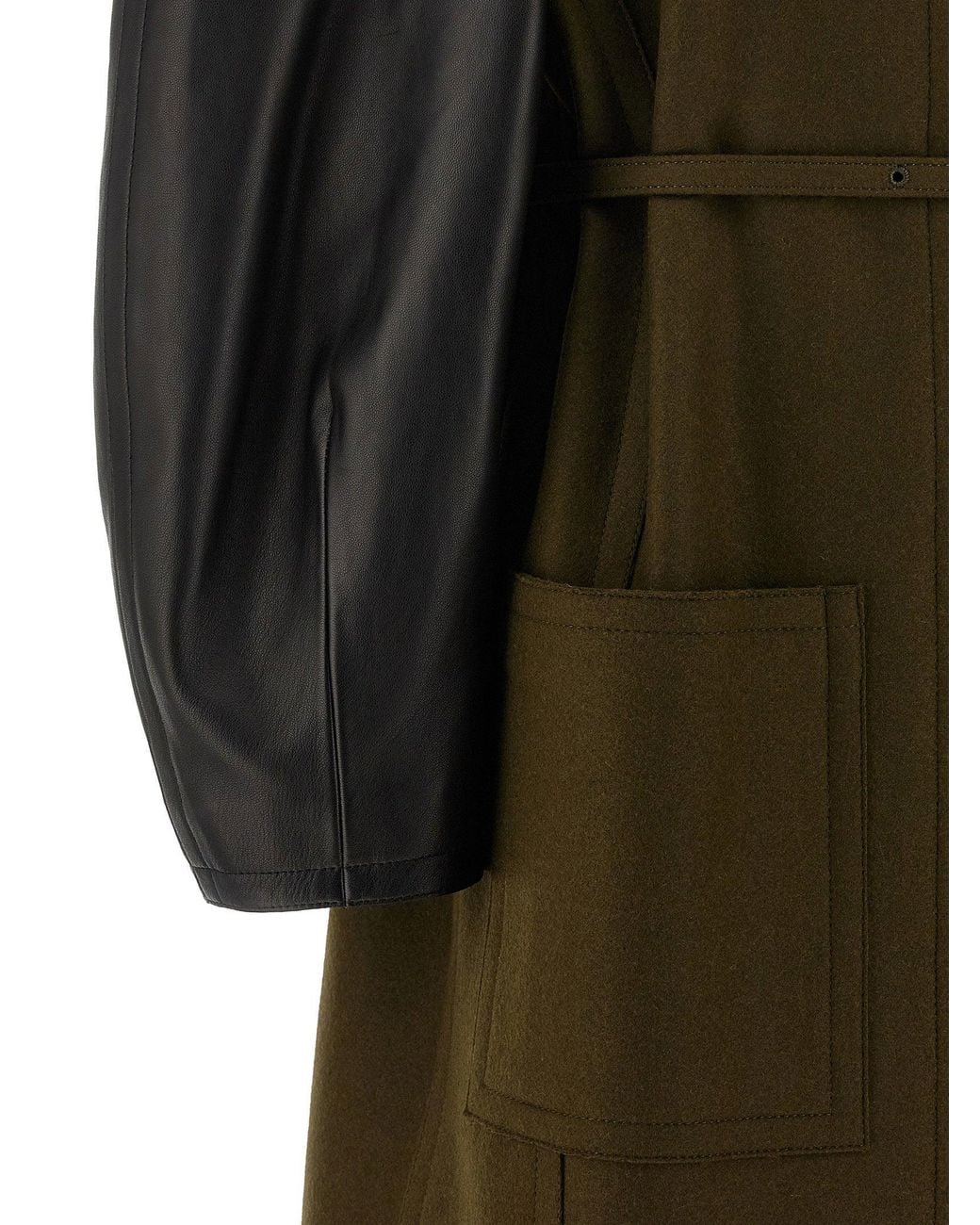 Fendi Green Wool Felt & Leather Coat