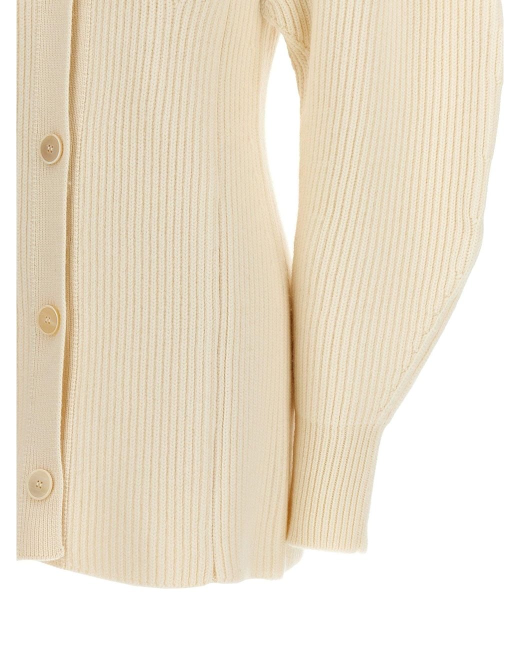 Jil Sander Natural Ribbed Wool Cardigan