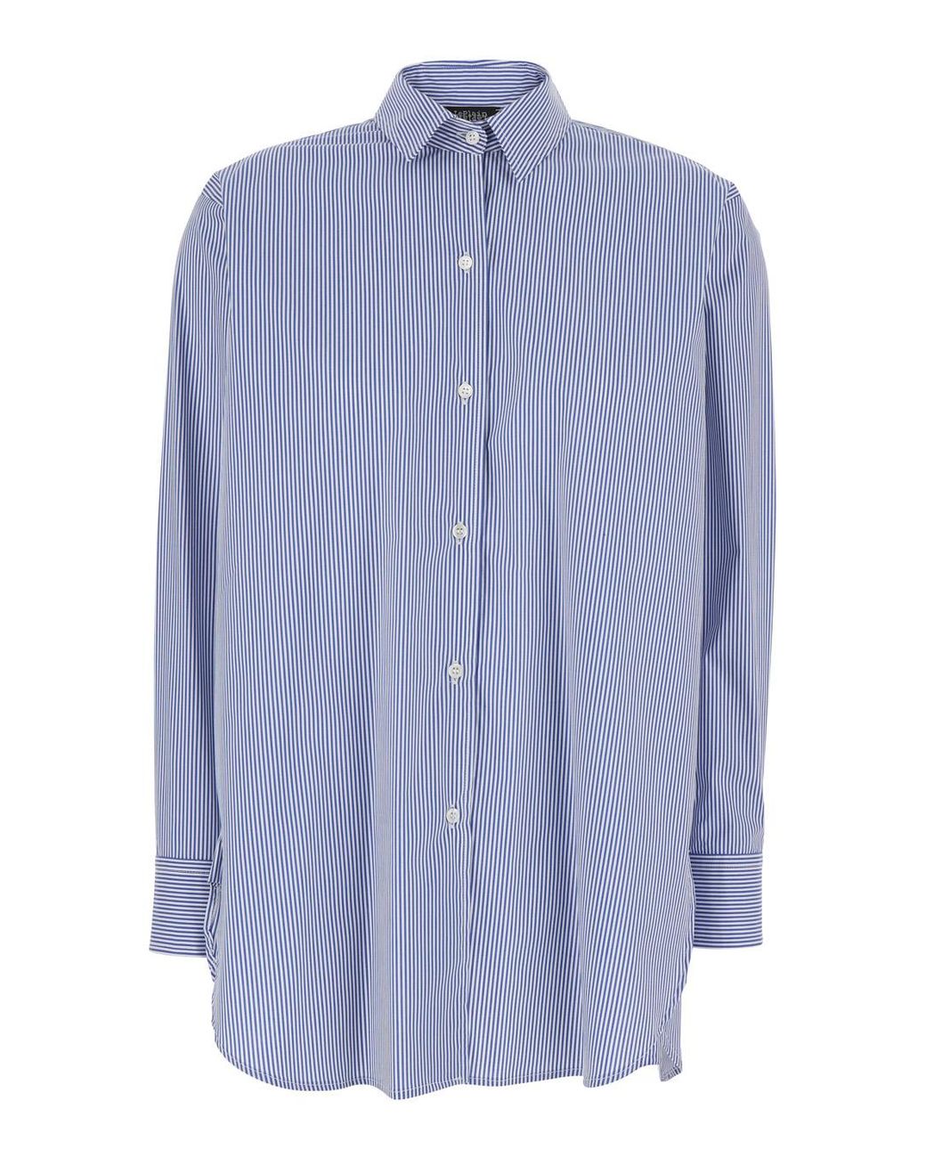Le Plain Blue Shirt With Striped Motif And Classic Collar