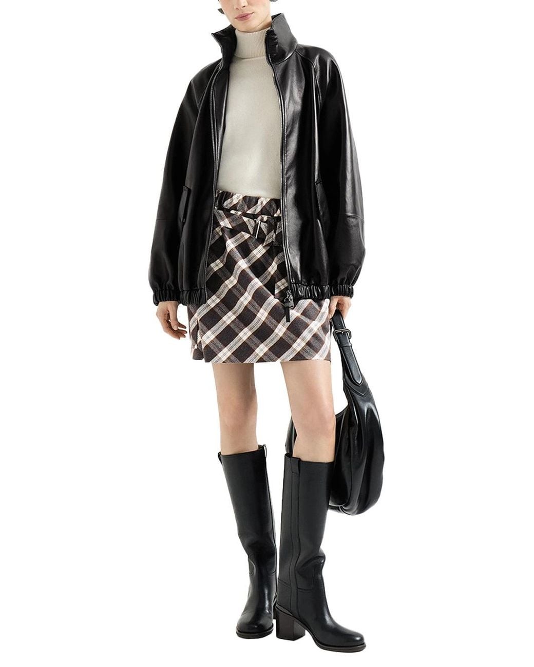 Brunello Cucinelli Black Nappa Leather Bomber Jacket