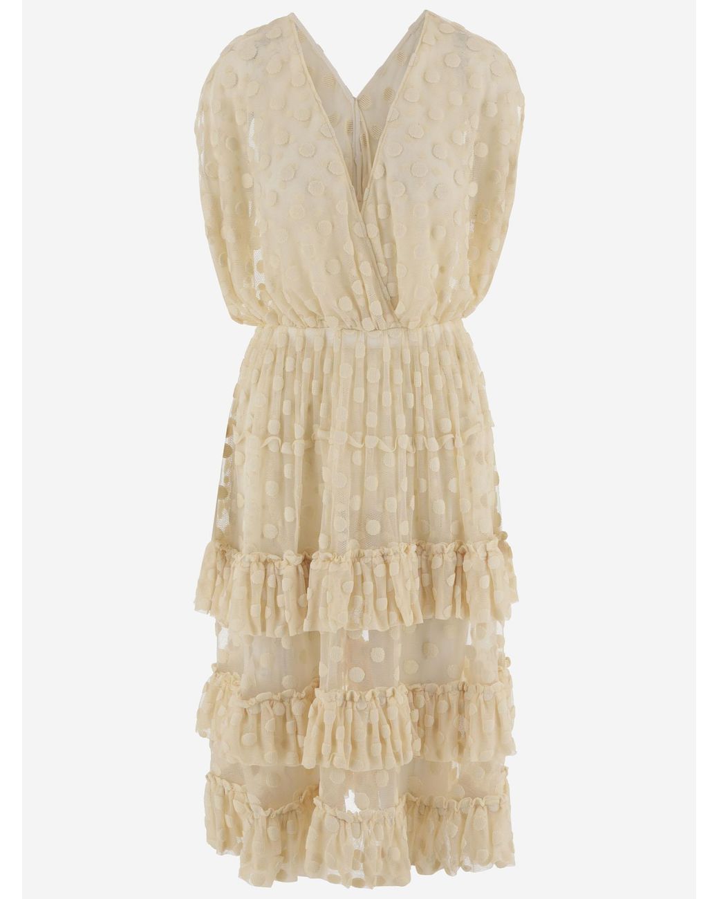 Dries Van Noten Natural Dress Cotton-Blend Polka-Dot
