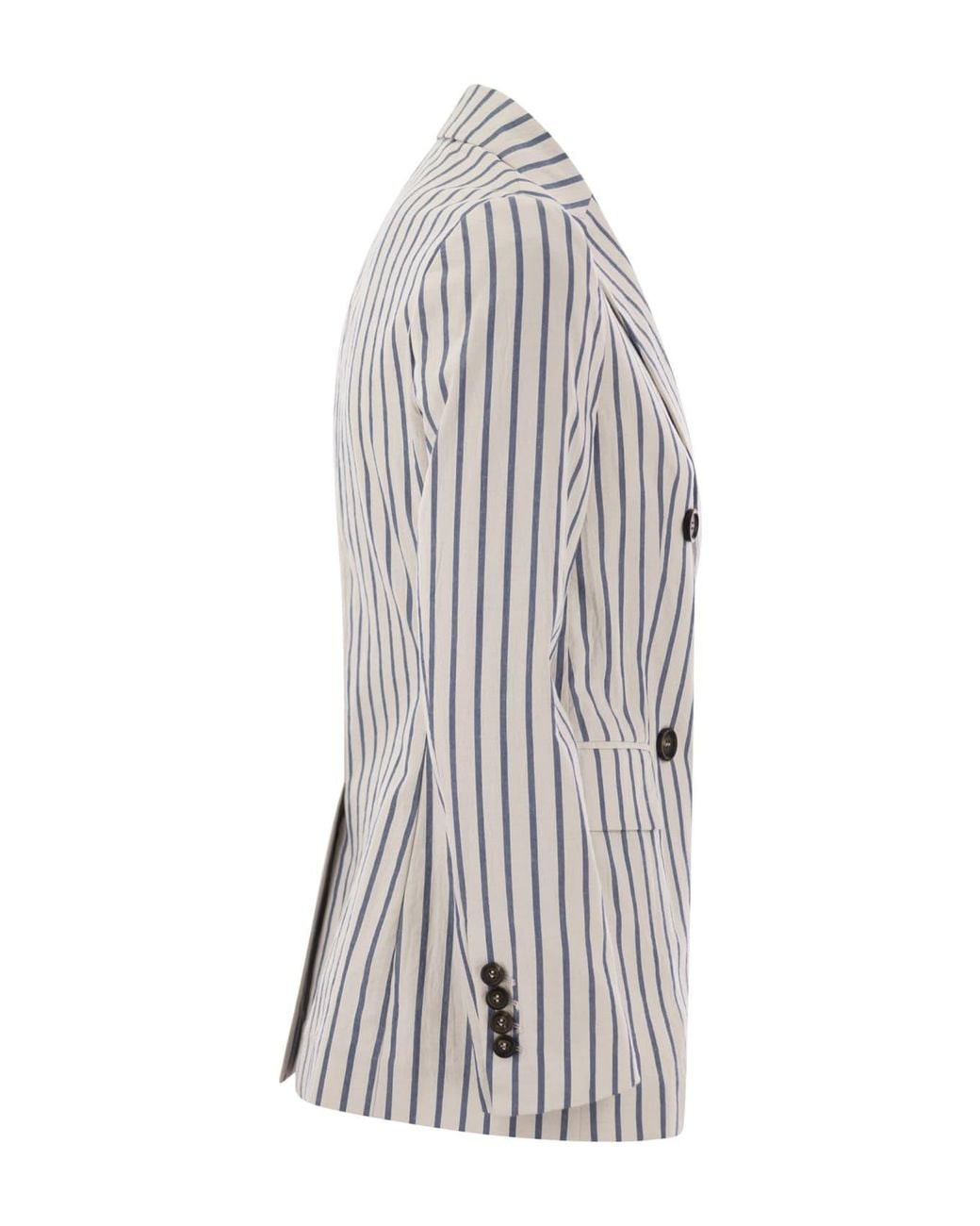 Brunello Cucinelli White Striped Double Breasted Jacket