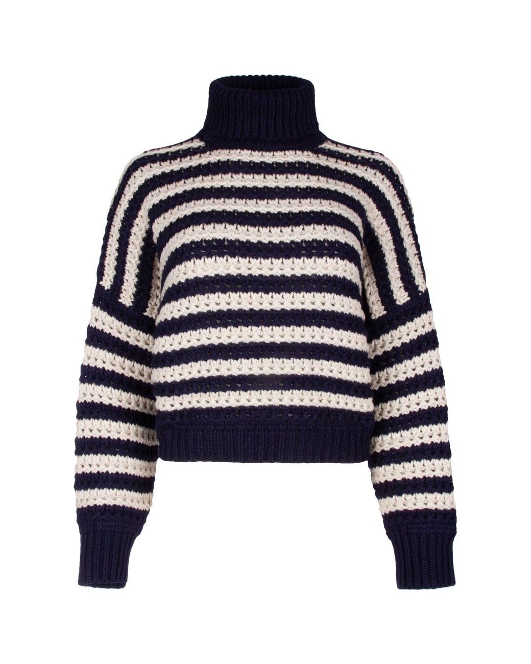 Brunello Cucinelli Blue Striped Sweater In Wool And Cashmere