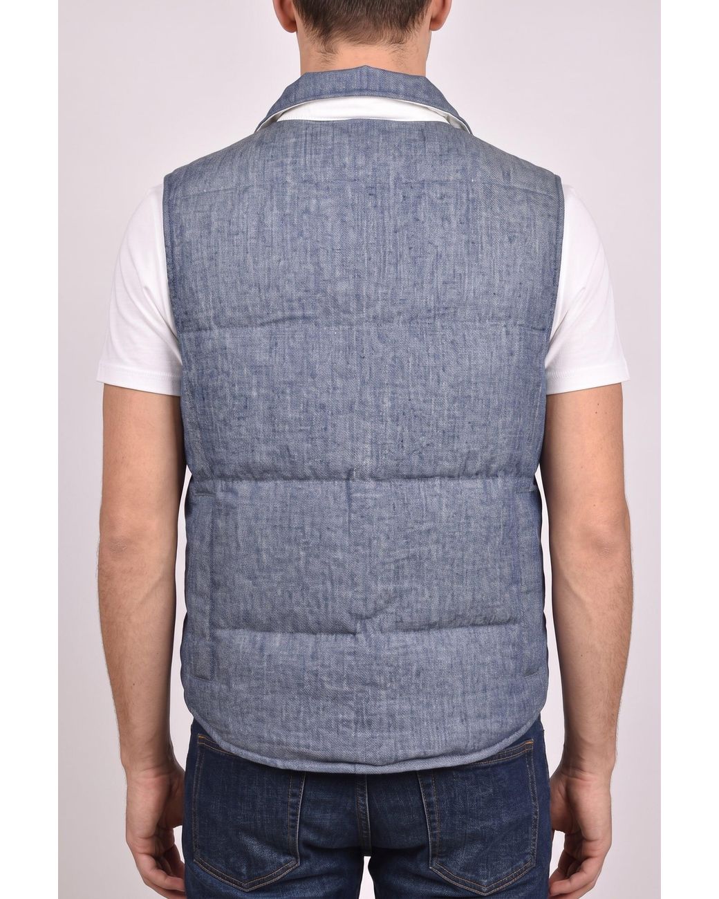Brunello Cucinelli Blue Linen Button Down Vest for men