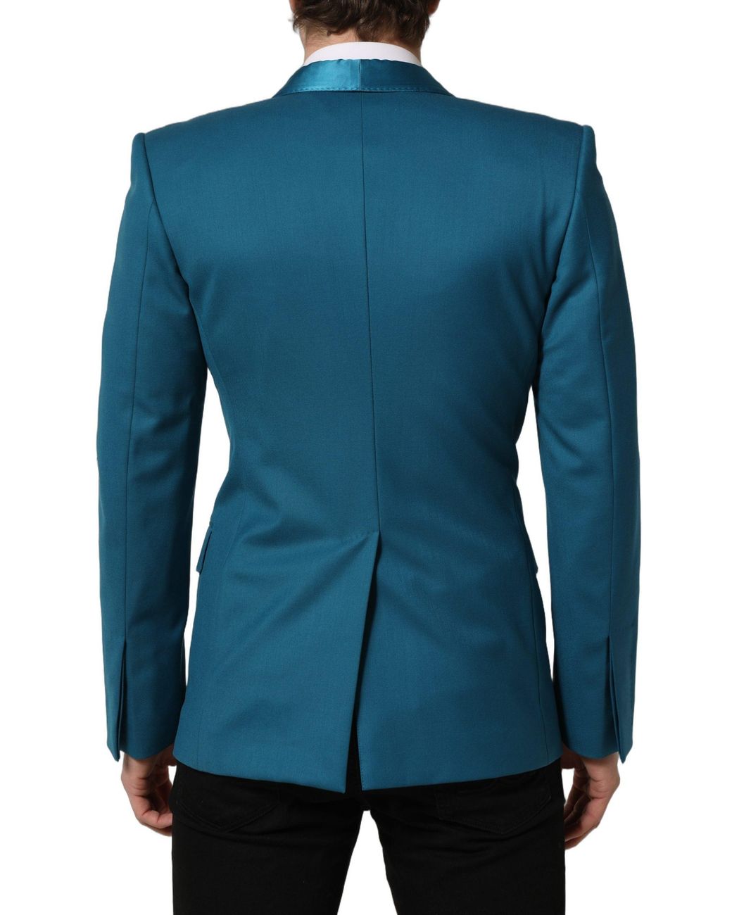 Dolce & Gabbana Blue Wool Double Breasted Formal Coat Blazer Silk Polyester Elastane Clothing for men
