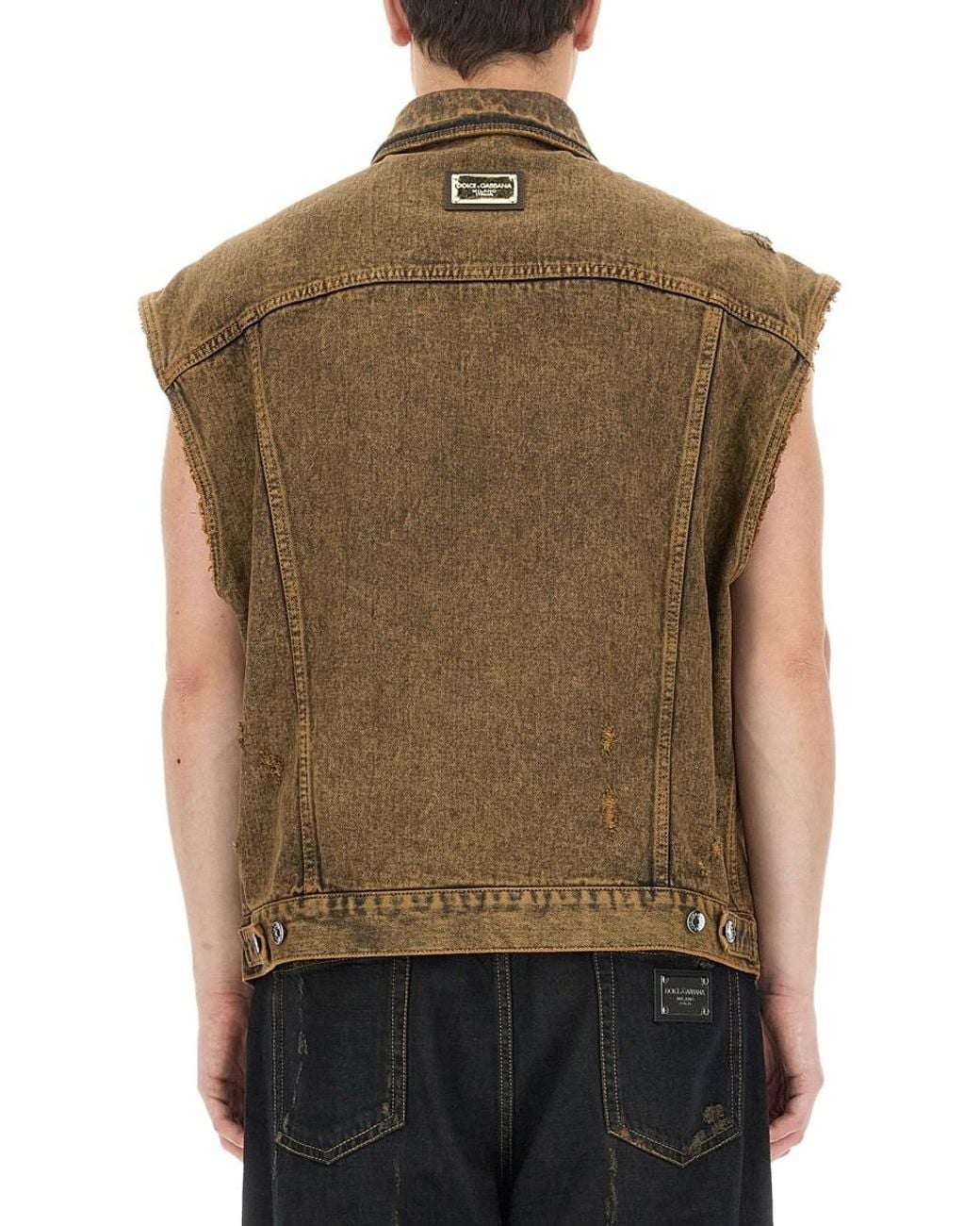 Dolce & Gabbana Green Denim Vest Cotton Waistcoats & Gilets for men
