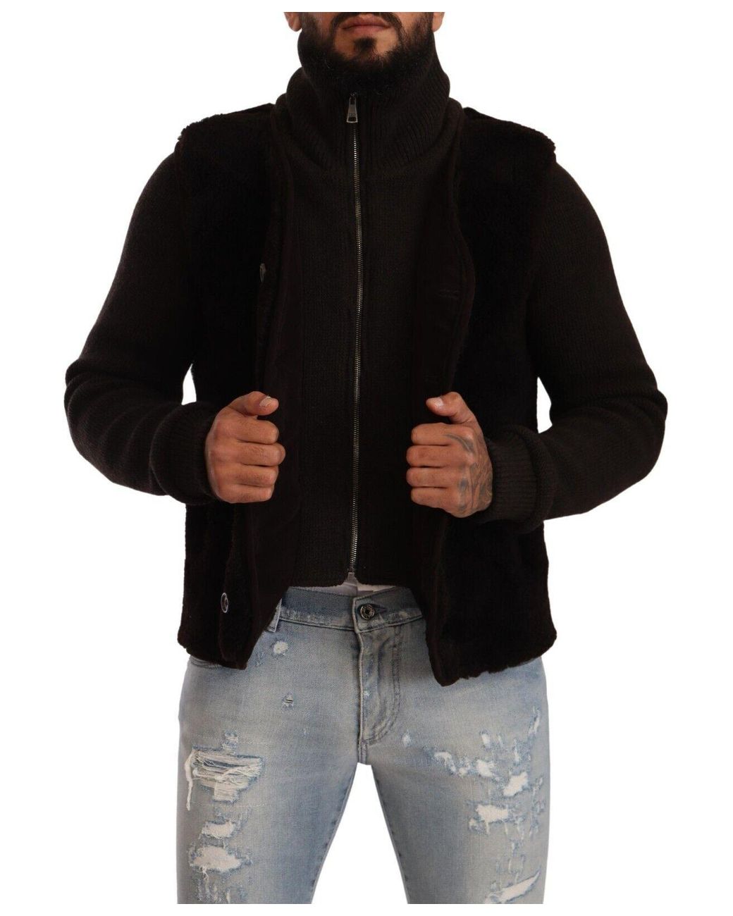 Dolce & Gabbana Black Elegant Leather Bomber Jacket for men