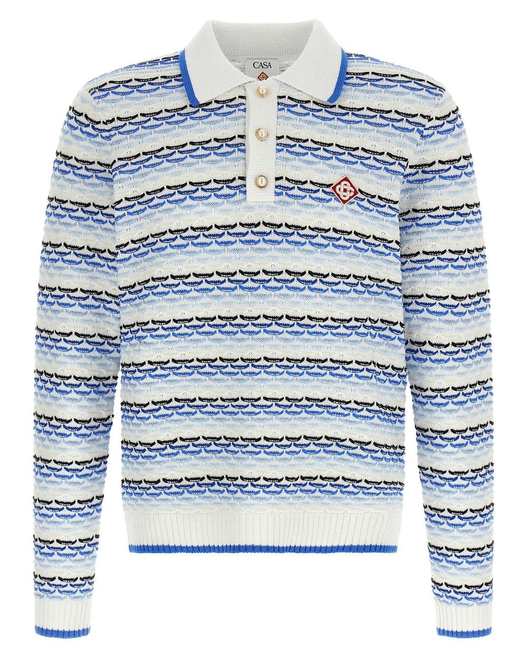 Casablanca Blue Tuck Stitch Knit Polo Shirt for men