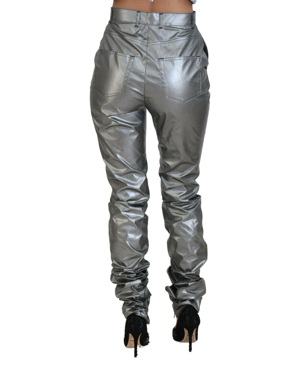 Dolce & Gabbana Black Metallic High Waist Skinny Pants Polyester