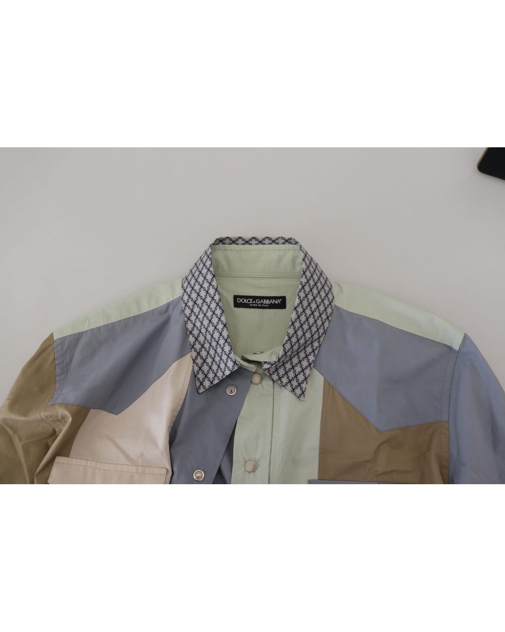 Dolce & Gabbana Gray Cotton Patchwork Slim Shirt Cotten for men
