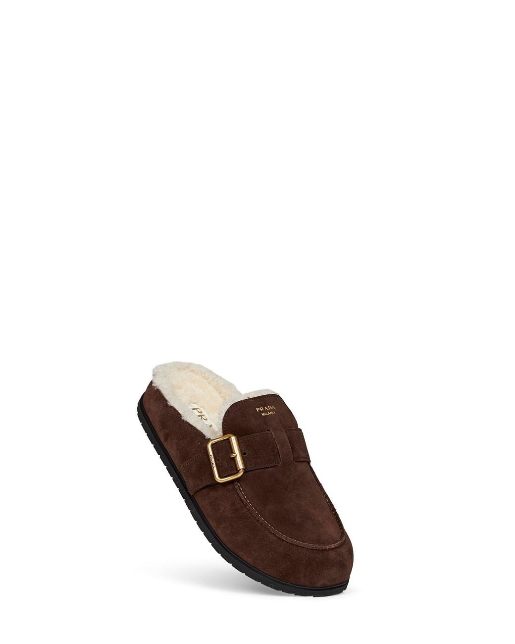 Prada Brown Mules Dark Suede & Shearling Calf Leather