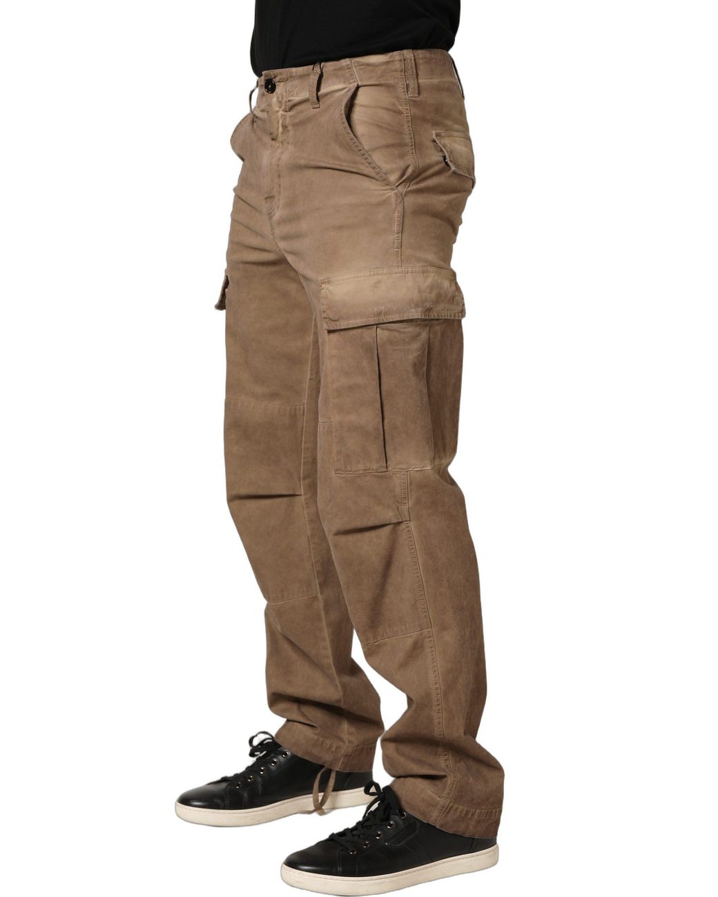 Dolce & Gabbana Natural Mid Waist Cargo Straight Trouser Pants Cotton Elastane for men