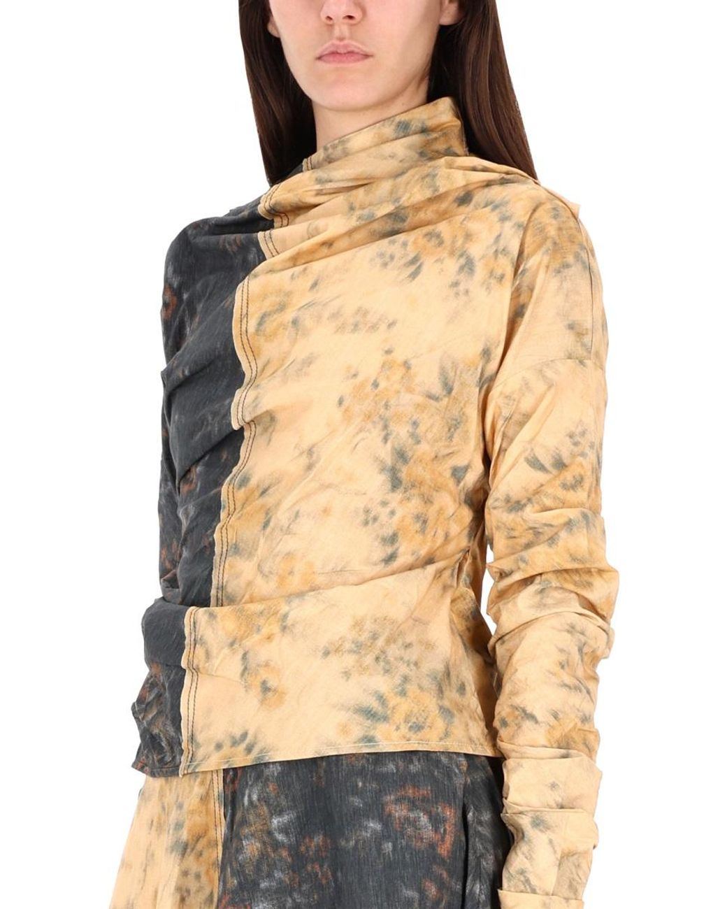 Ganni Gray Ganni Ruched Organic Cotton Blouse