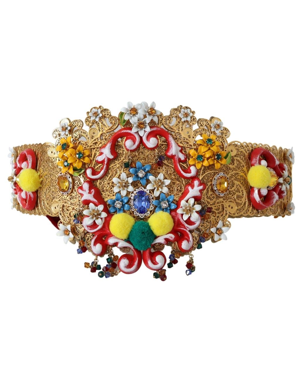 Dolce & Gabbana Black Tone Floral Crystal Waist Belt