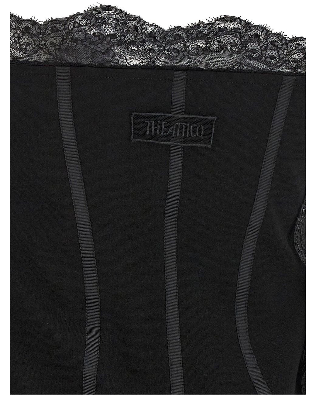 The Attico Black Ostrich Feather And Lace Dress
