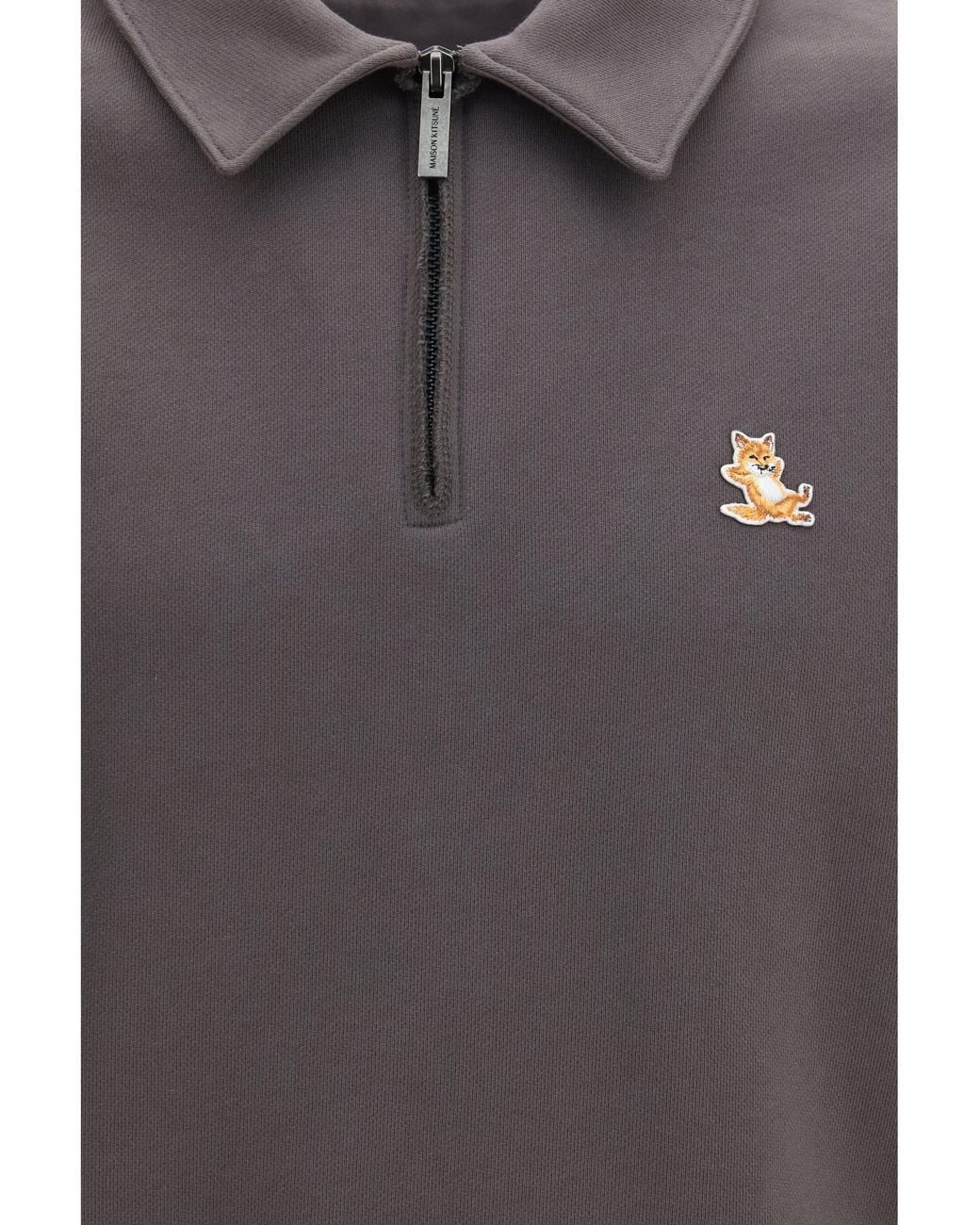 Maison Kitsuné Gray Polo Sweatshirt Chillax Fox Organic Cotton Sweater for men