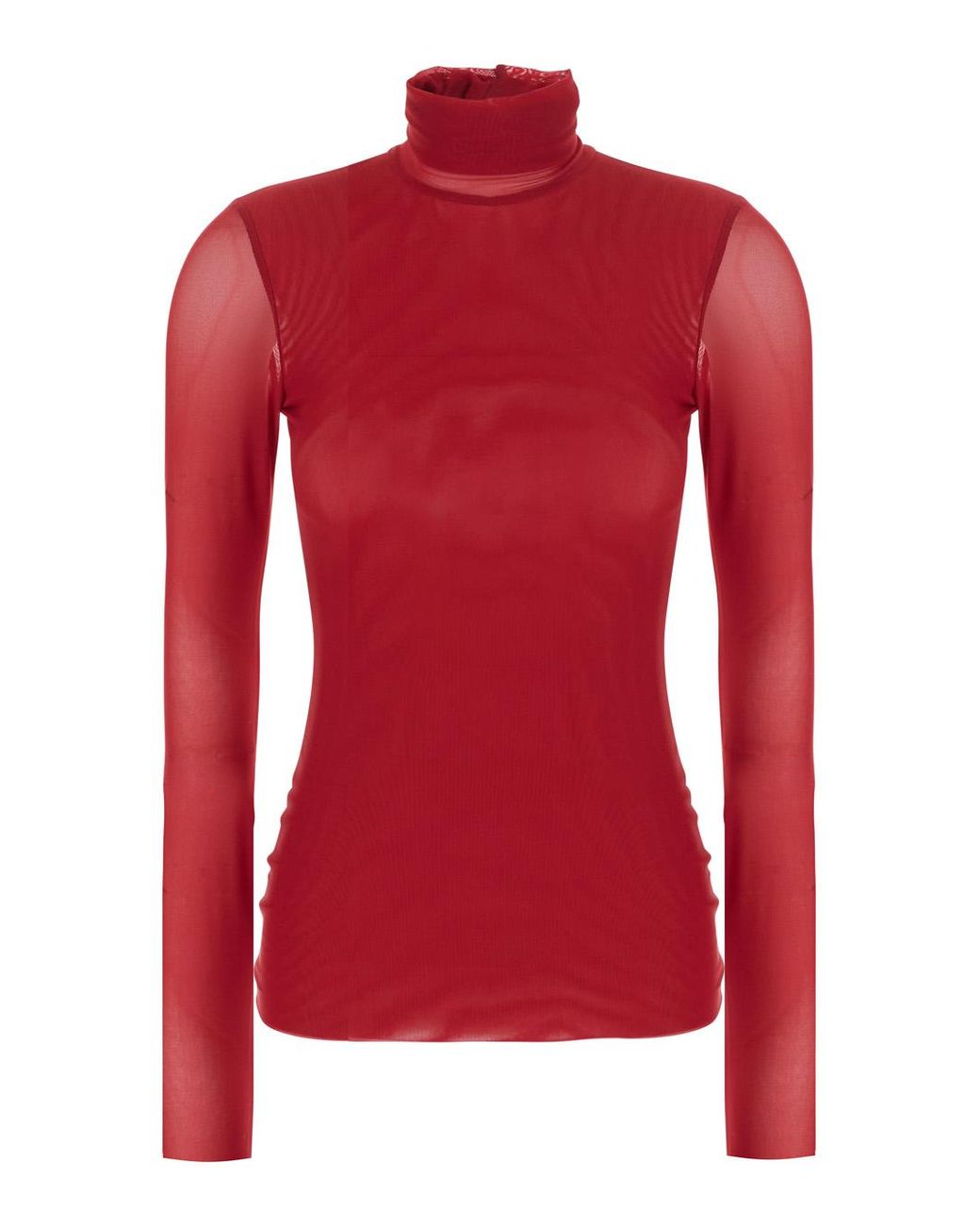 Le Plain Red Top Mesh High Neck Tops