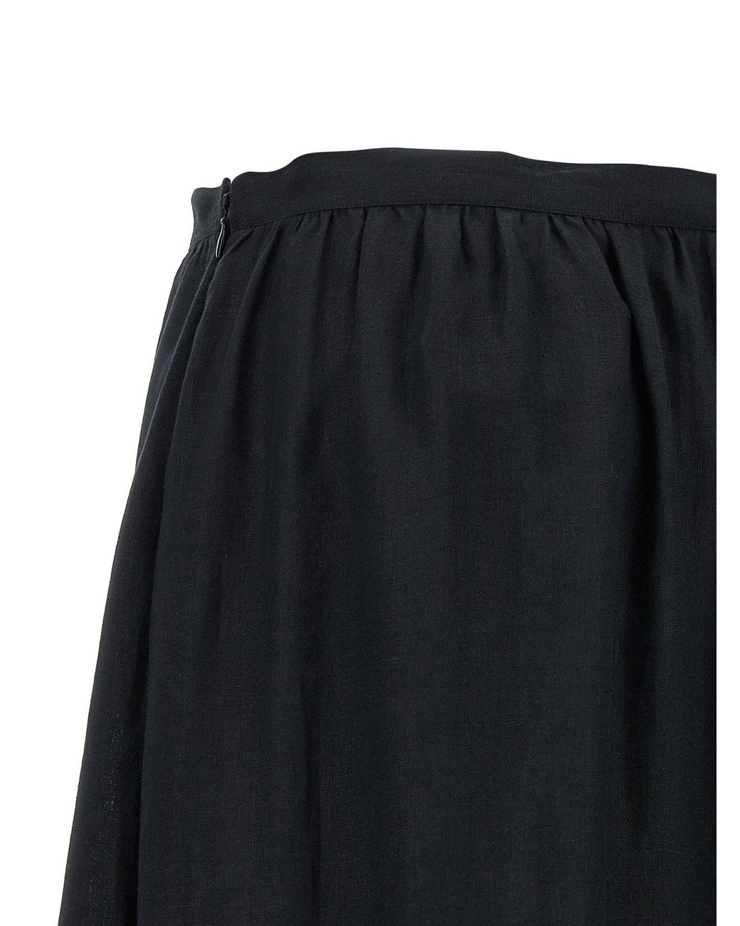 Kiton Black Fringed Linen Skirt
