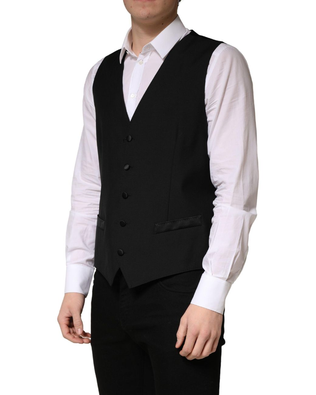 Dolce & Gabbana Black Wool Single Breasted Waistcoat Vest Virgin Silk Nylon Flax Clothing for men