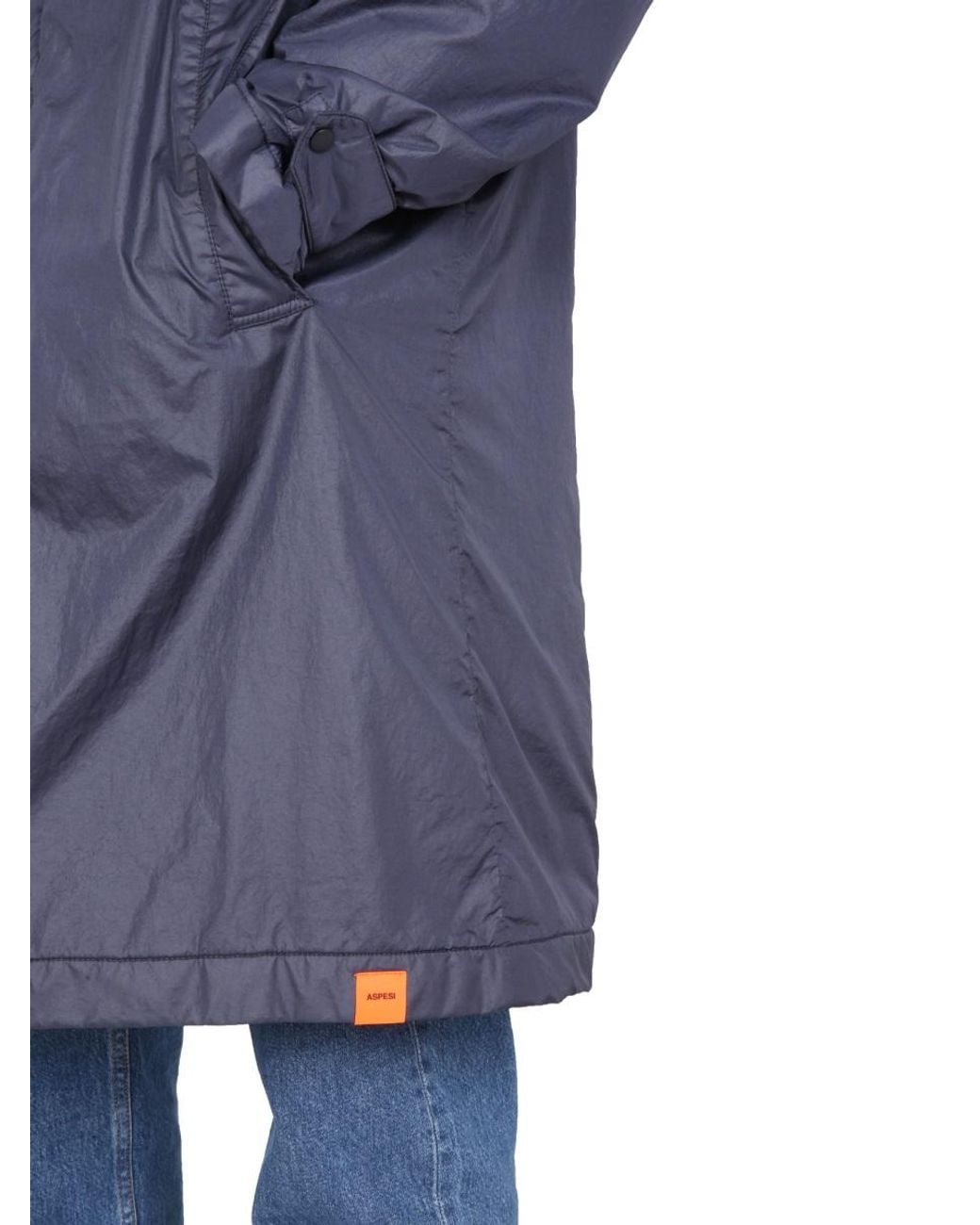 Aspesi Blue Waterproof Coat With Drawstring Nylon Trench & Raincoats for men