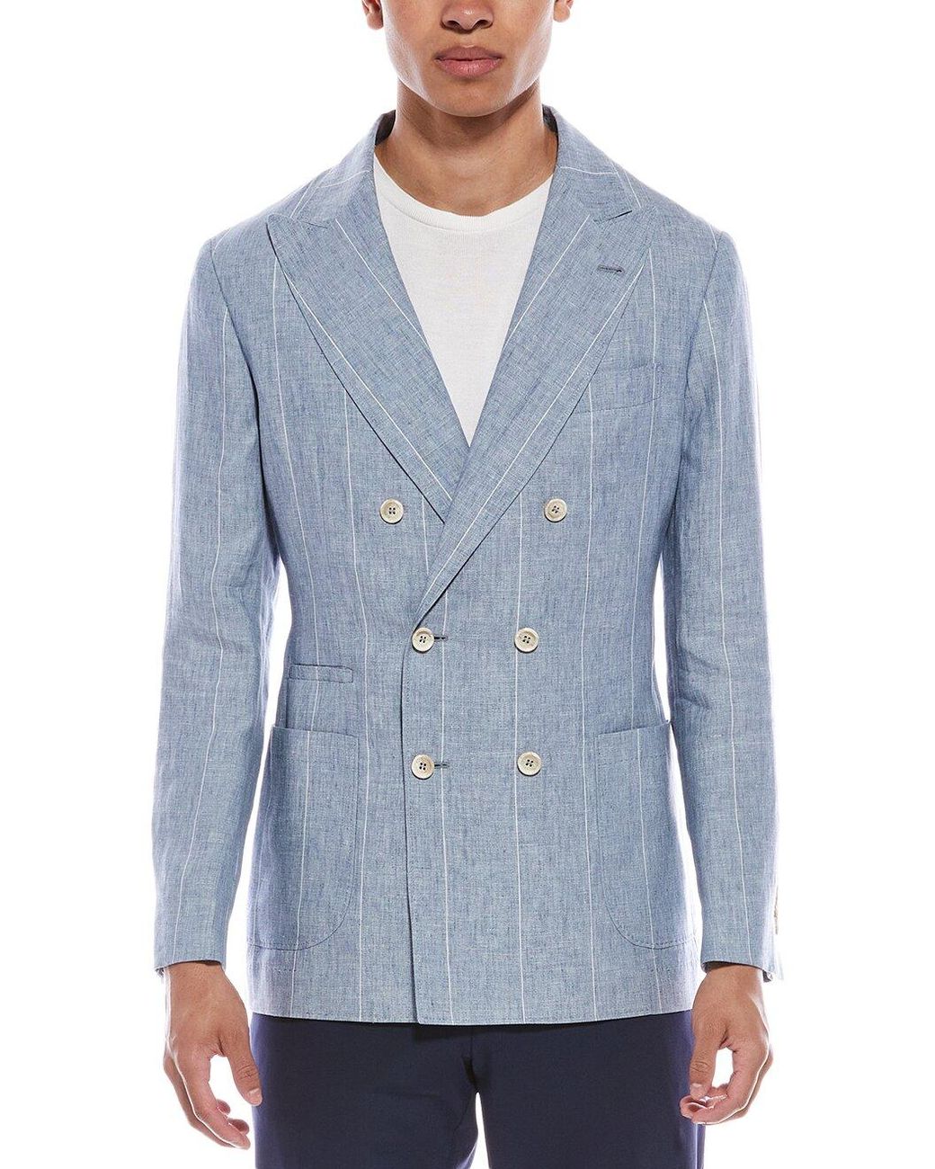 Brunello Cucinelli Blue Linen Blazer for men