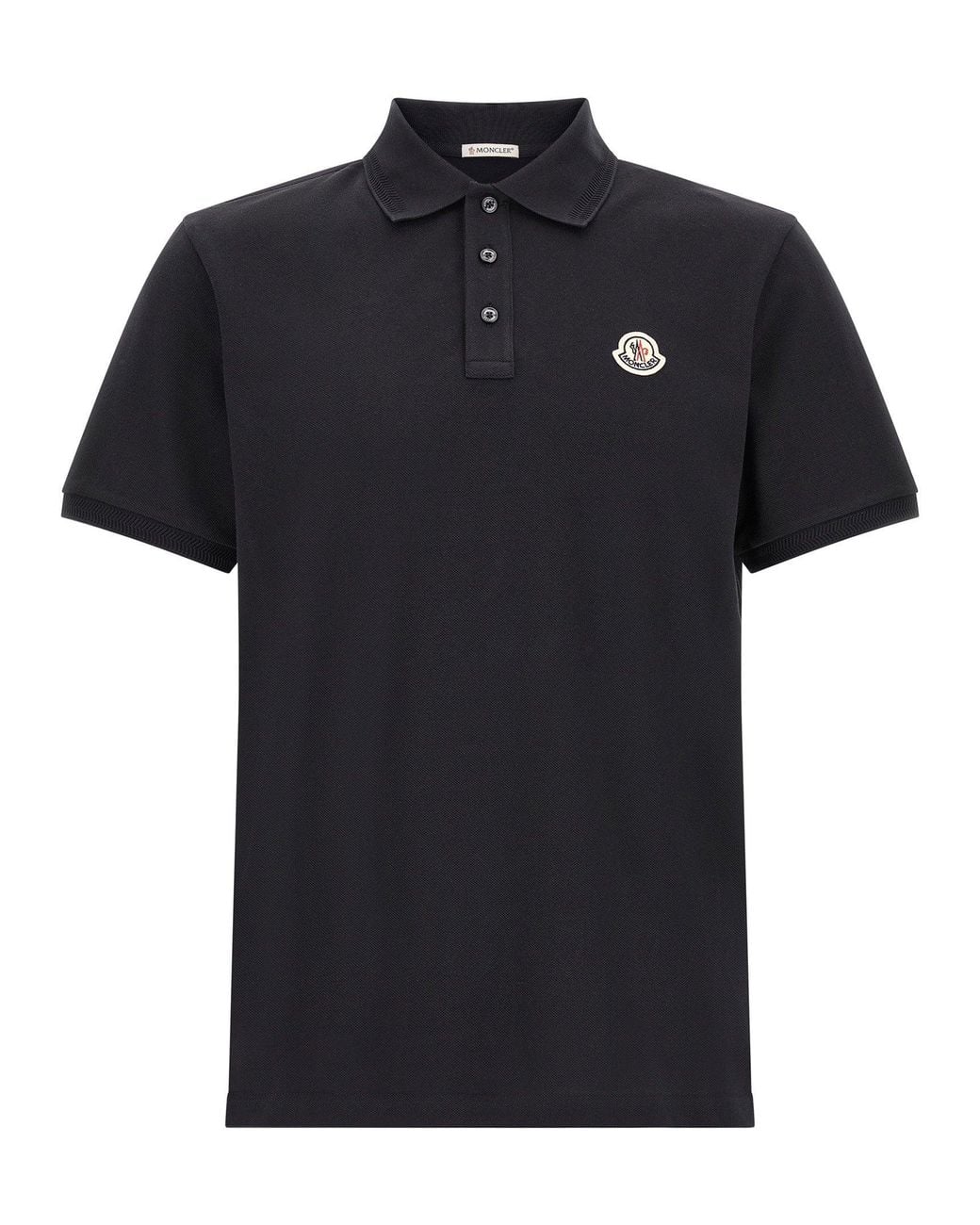 Moncler Black Logo-Patch Cotton Piquet Polo Shirt for men