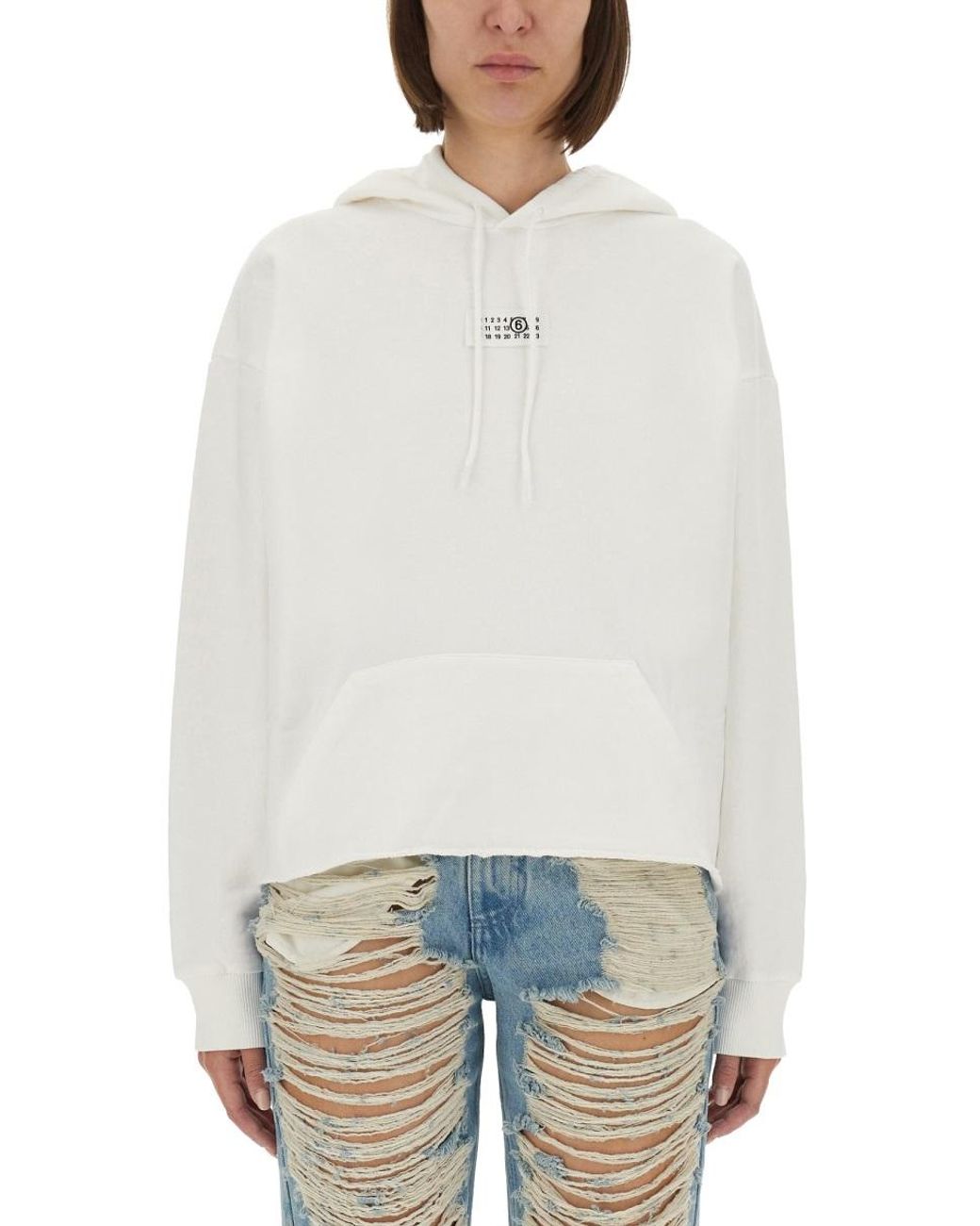 MM6 by Maison Margiela White Mm6 Maison Margiela Logo Cotton Sweatshirt