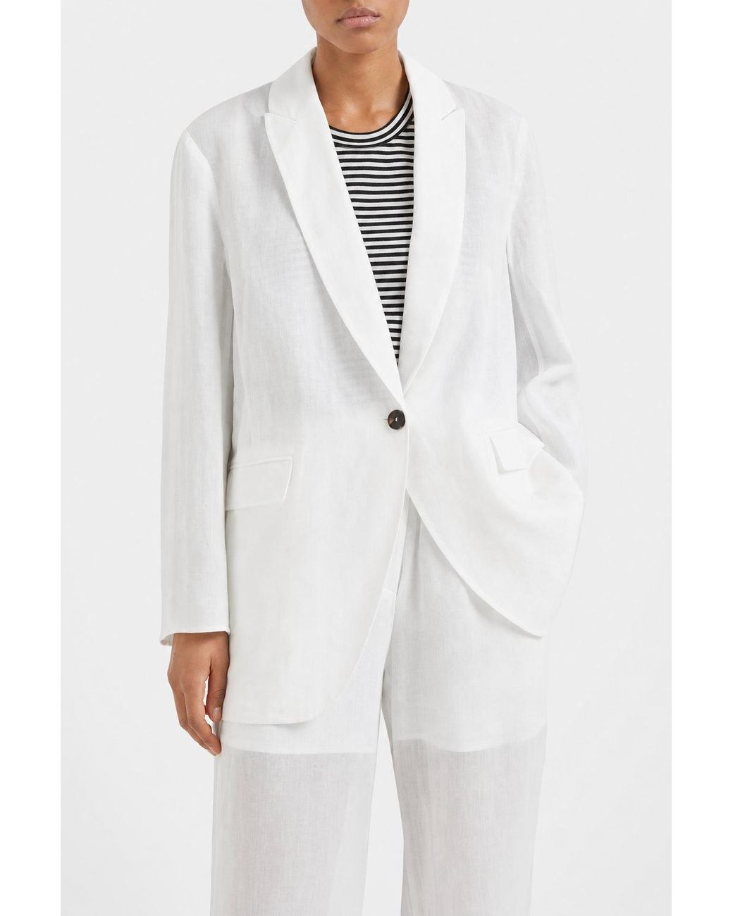Brunello Cucinelli White Relaxed Cotton Blazer Clothing