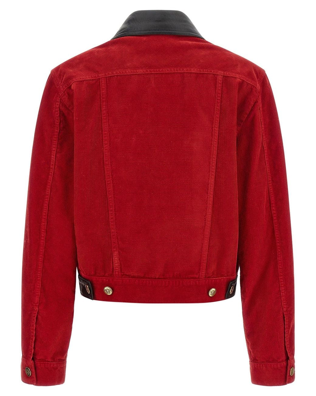 Versace Red Corduroy With Leather Collar Jacket