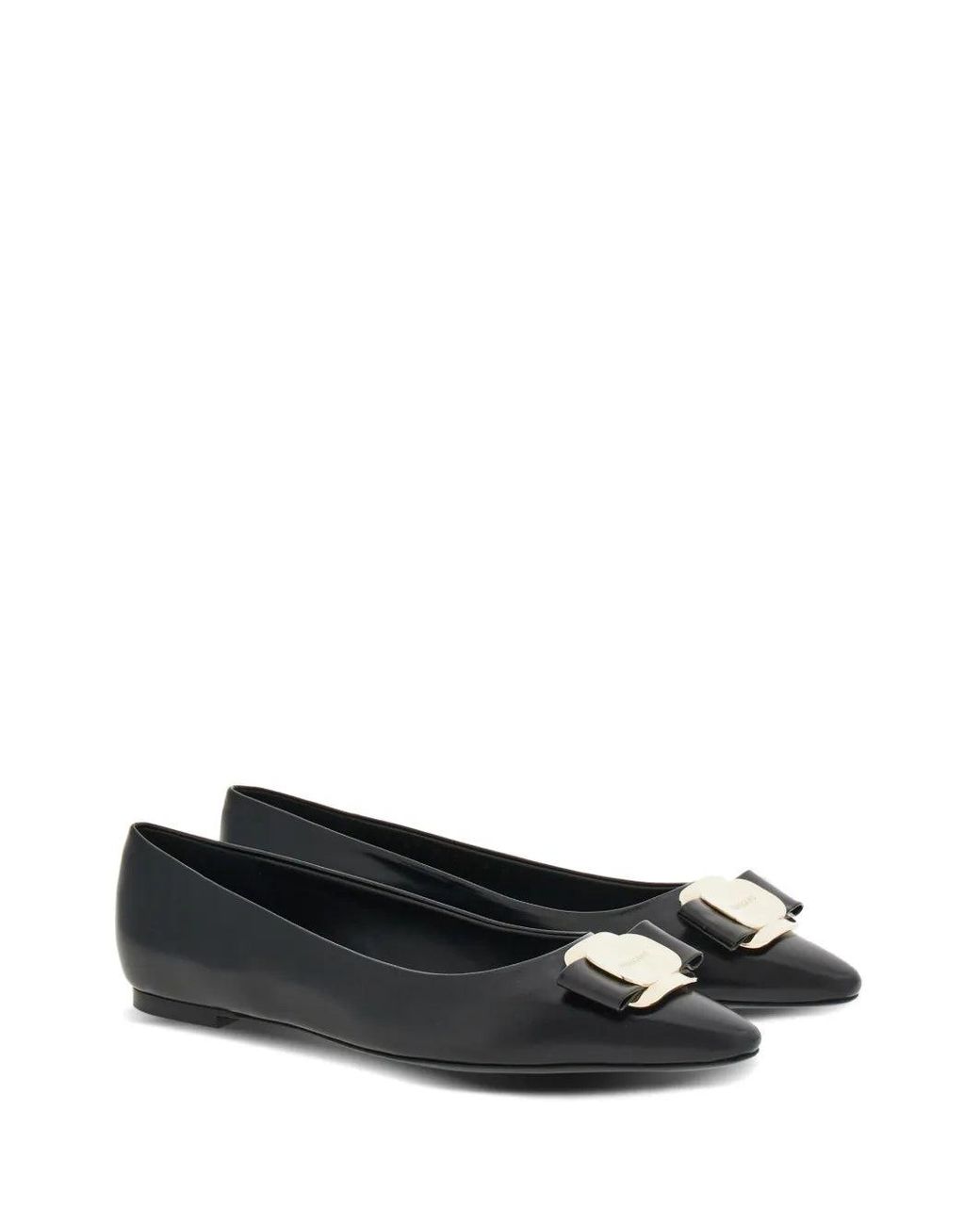 Ferragamo Black New Vara-Bow Lambskin Ballerina Shoes