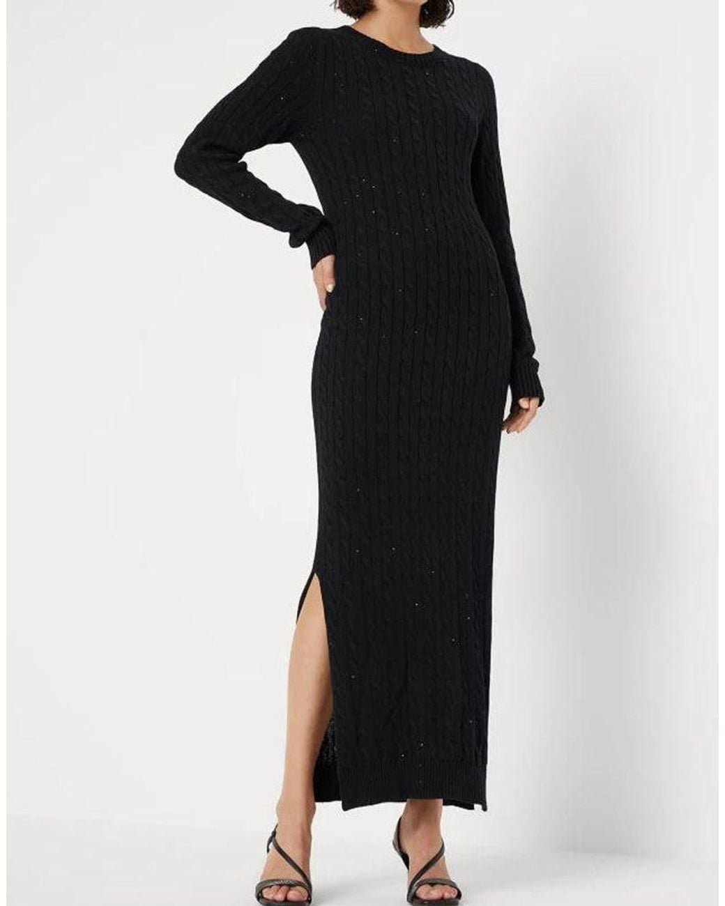 Brunello Cucinelli Black Cotton Cable Knit Maxi Dress